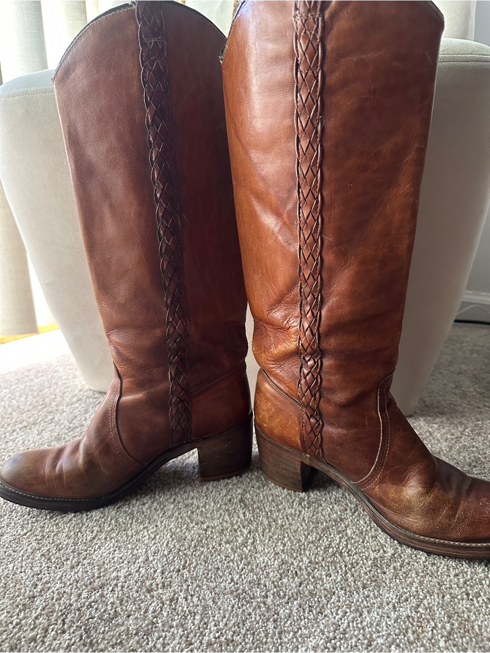 Miss Capezio Women's Brown Leather Braided Knee Boots